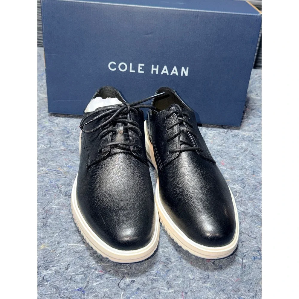 Cole Haan Mens 8.5M GRND+ Plain Toe Oxford Black Leather Ivory Shoes C36934 NEW